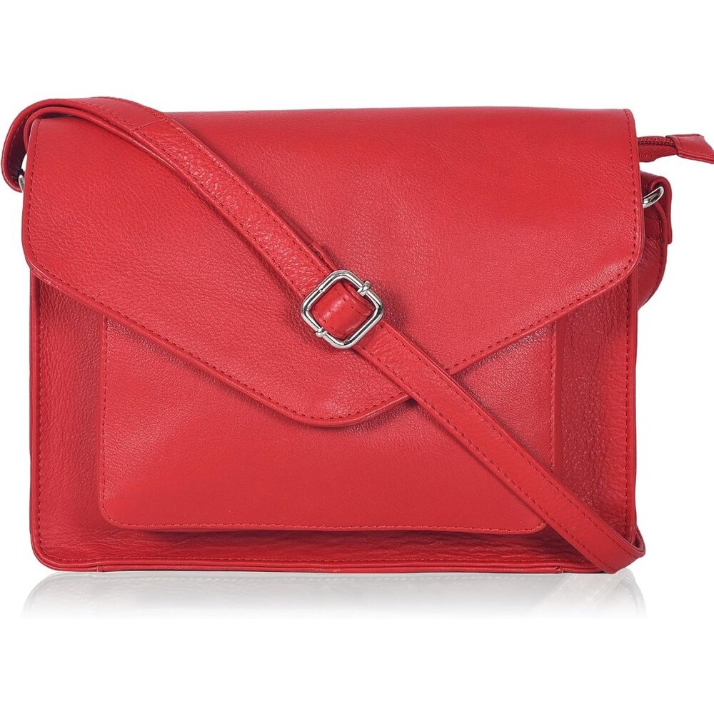 〽️Women Red Ndm Leather Flapover Crossbody Handbag Adjustable Strap Tote/Bag